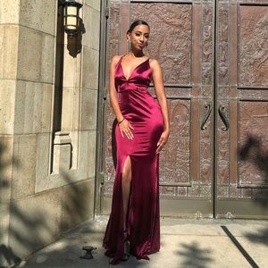 Burgundy Satin Silk Gown